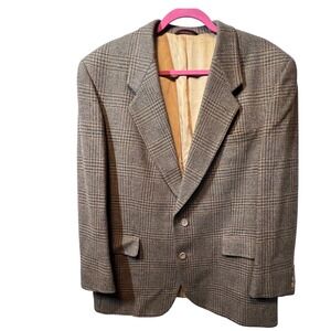 Hart Schaffner & Marx Brown Plaid Wool Blazer Mens 42 S Sport Coat